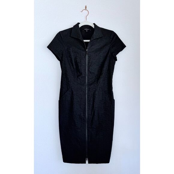 NWOT Lafayette 148 New York Camber Textured Front Zip Dress in Black Size 0 - Picture 3 of 11